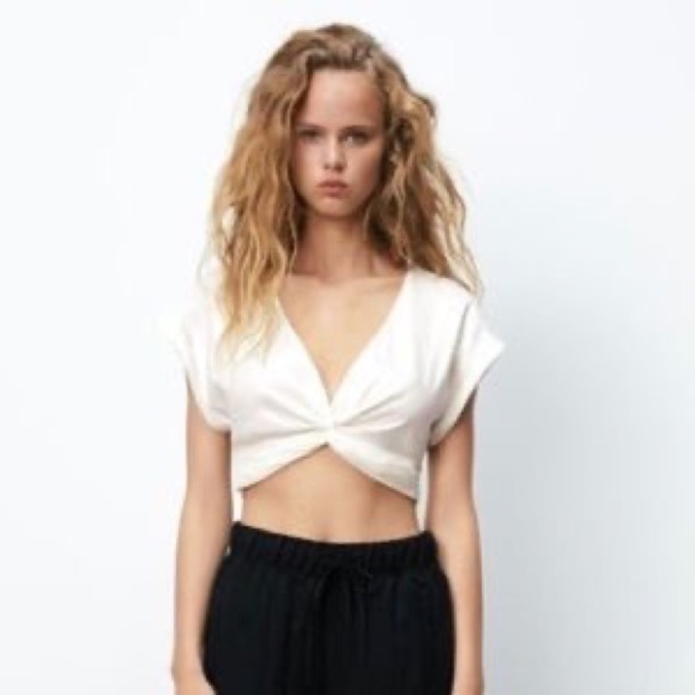 Zara Short Linen Blend Tie Top